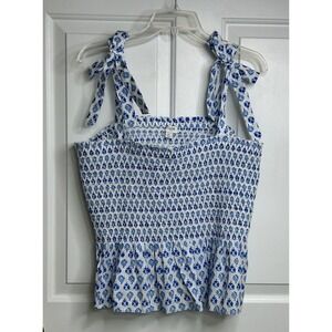 J Crew Factory Women's XL Blue Floral Smocked Sleeveless Tie Accent Tank Top NWT
